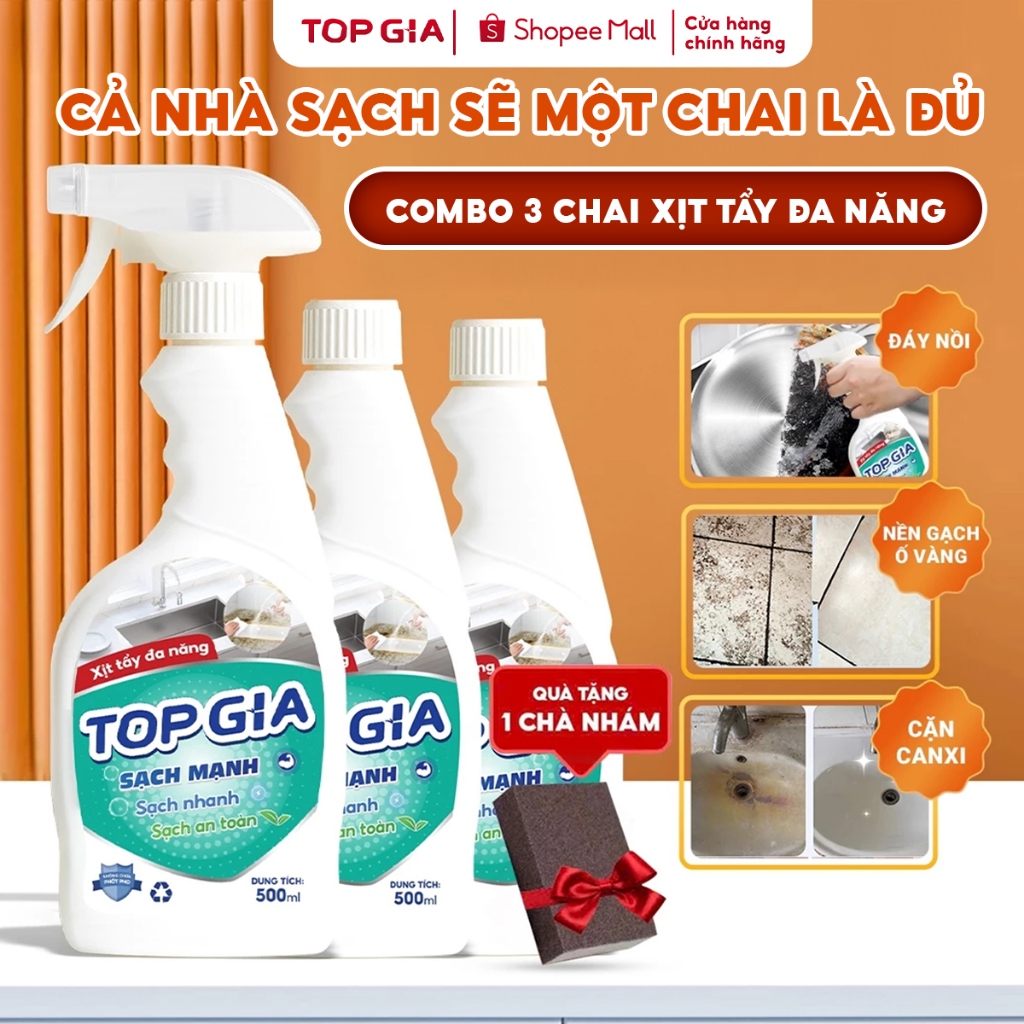 Xịt Tẩy Đa Năng TopGia Sạch Dầu Mỡ Lâu Ngày, Tẩy Mọi Vết Bẩn Cứng Đầu Hiệu Quả, Chai 500ml