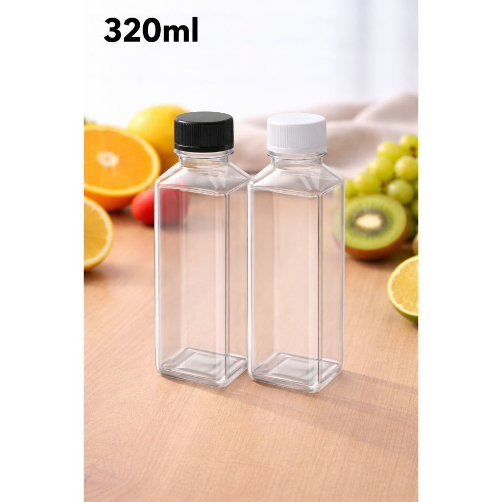Combo 25 Chai Nhựa Vuông 280ml  – Chai Đựng Nước Ép, Trà Sữa, Detox, Sữa Hạt Kèm Nắp, Nhựa PET Bút Chì Phi 30