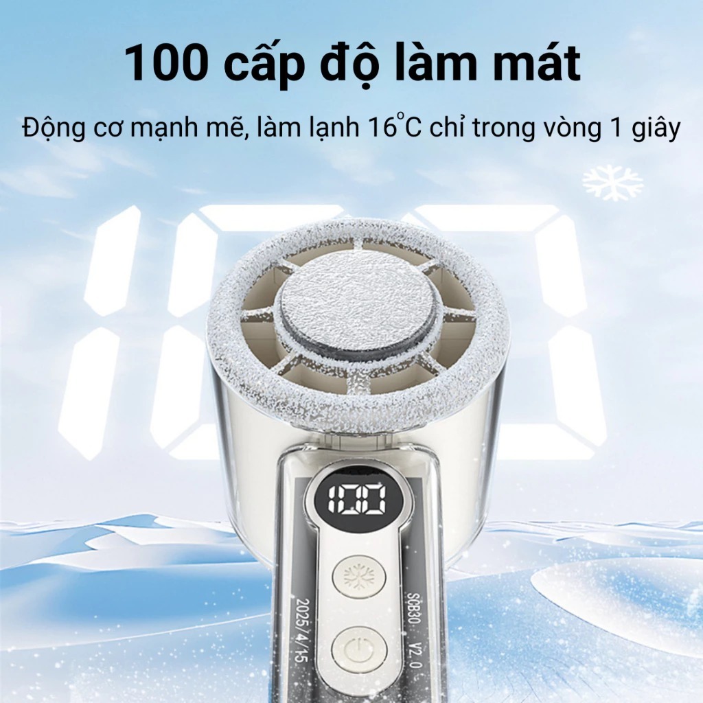 Quạt Sò Lạnh Cầm Tay Mini Làm Mát 3S, Tích Điện, Màn Hình LED, Quạt Làm Lạnh Nhanh, Pin Lâu Cao Cấp