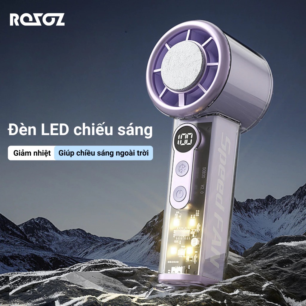 Quạt Sò Lạnh Cầm Tay Mini Làm Mát 3S, Tích Điện, Màn Hình LED, Quạt Làm Lạnh Nhanh, Pin Lâu Cao Cấp