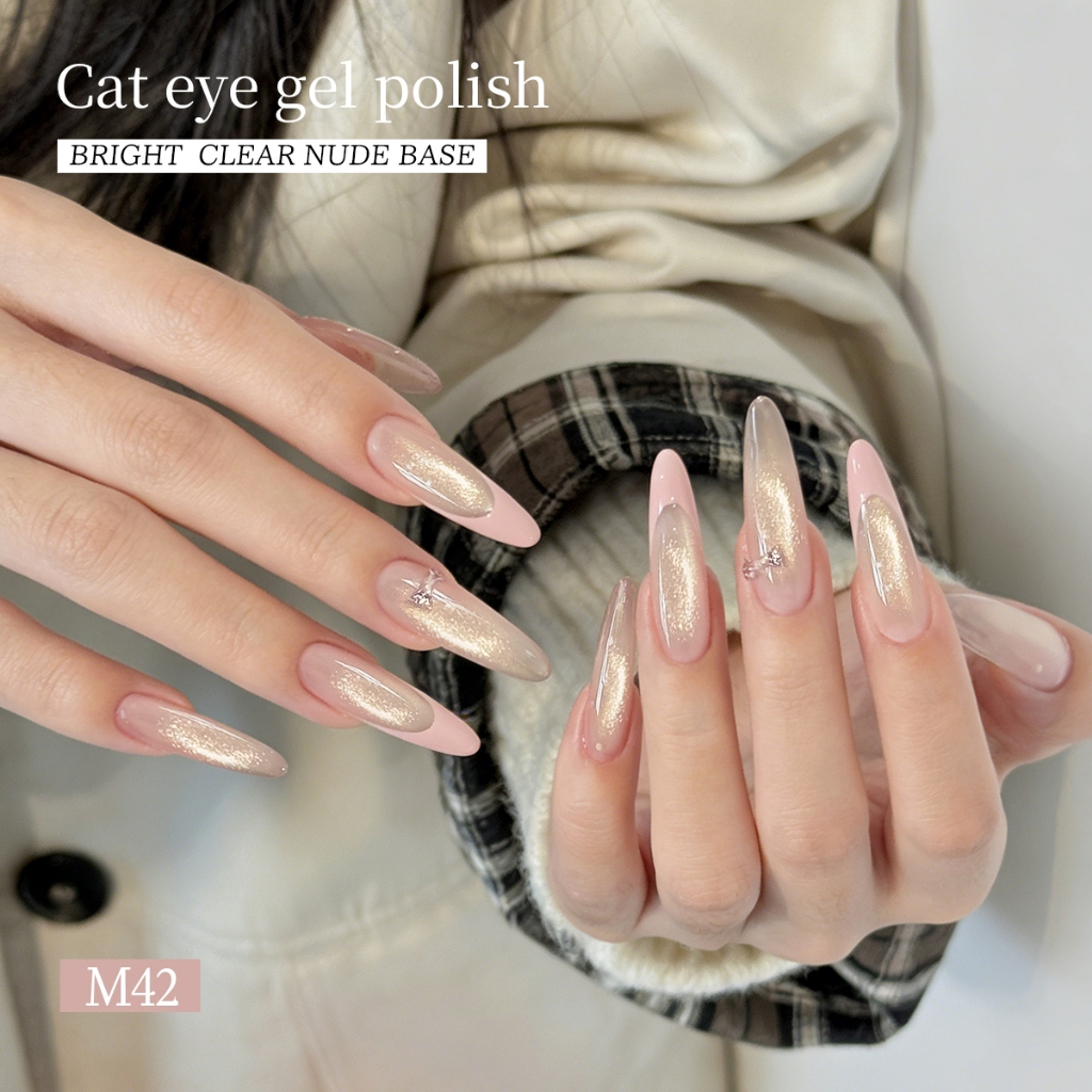 XEIJAYI 10ml - Sơn gel móng tay màu nude vàng ánh nhũ mắt mèo, thích hợp cho tiệm nail và sử dụng tại nhà.