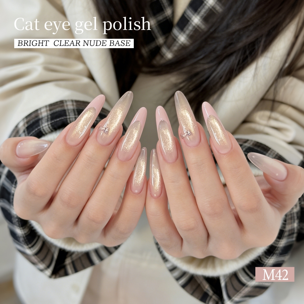 XEIJAYI 10ml - Sơn gel móng tay màu nude vàng ánh nhũ mắt mèo, thích hợp cho tiệm nail và sử dụng tại nhà.
