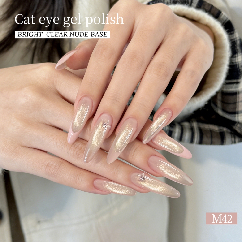 XEIJAYI 10ml - Sơn gel móng tay màu nude vàng ánh nhũ mắt mèo, thích hợp cho tiệm nail và sử dụng tại nhà.
