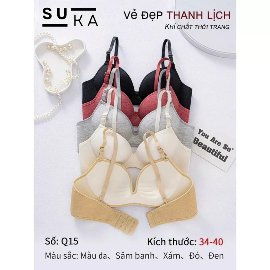 Áo Lót Nữ Không Gọng Đúc Su Dày Quai Chéo 3cm Nâng Đẩy Vòng 1 Tạo Form Đẹp Q15