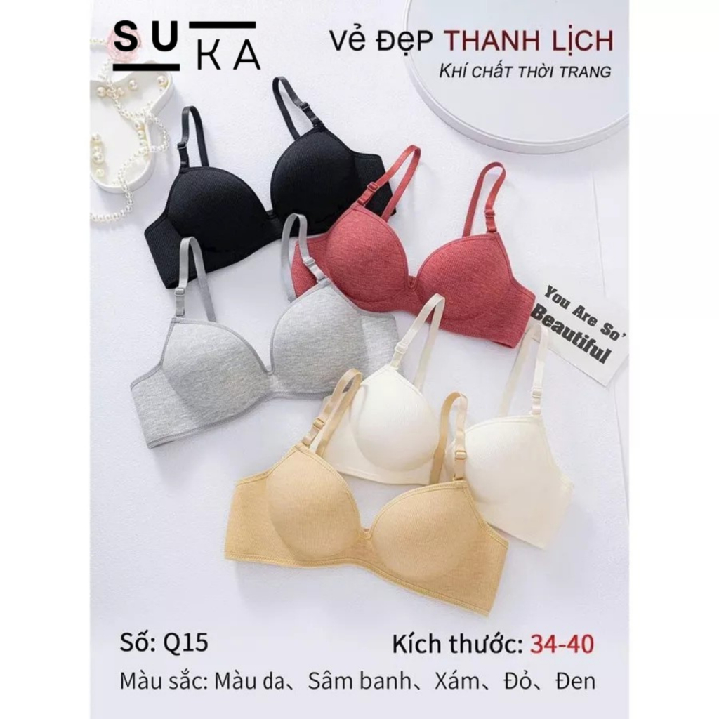 Áo Lót Nữ Không Gọng Đúc Su Dày Quai Chéo 3cm Nâng Đẩy Vòng 1 Tạo Form Đẹp Q15