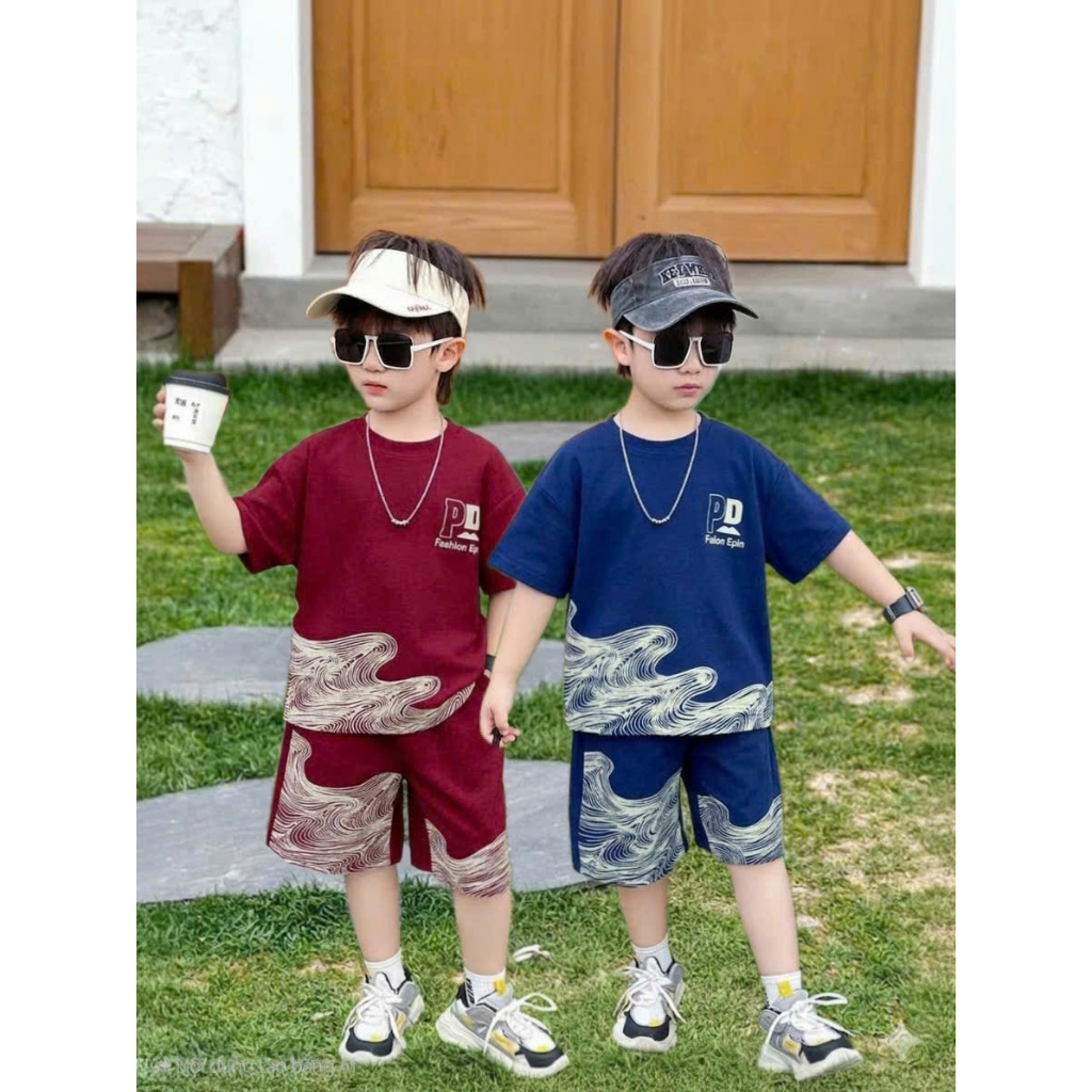 ( COMBO 1-2-3 ) BỘ BÉ TRAI VIỀN SÓNG 3 MÀU SZ 14 - 43 KG QUẦN ÁO BÉ TRAI MÙA HÈ