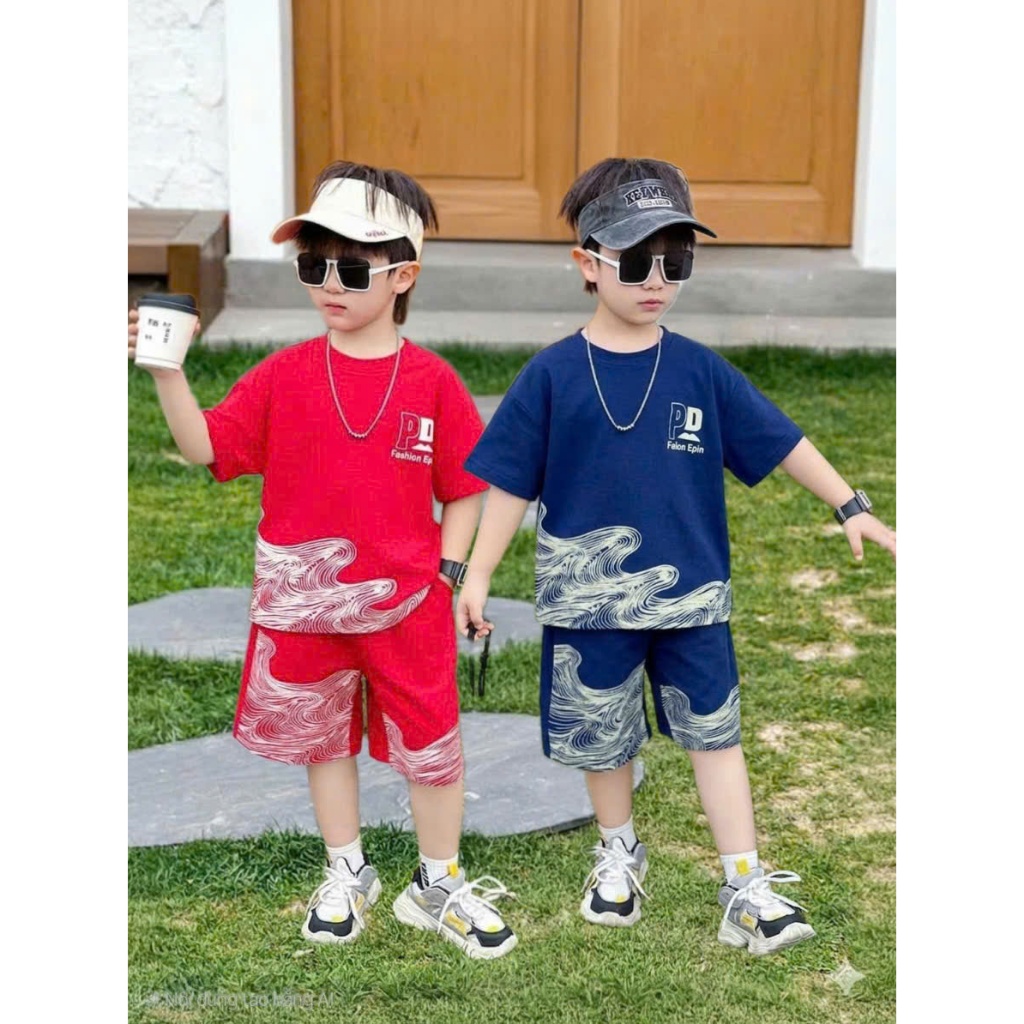 ( COMBO 1-2-3 ) BỘ BÉ TRAI VIỀN SÓNG 3 MÀU SZ 14 - 43 KG QUẦN ÁO BÉ TRAI MÙA HÈ
