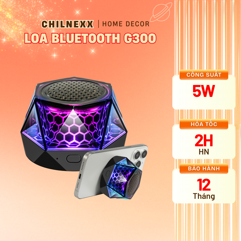 Loa Mini G300 CHILNEX  nhỏ gọn dễ mang loa bluetooth chuyển màu RGB nam châm từ tính giá đỡ điện thoại