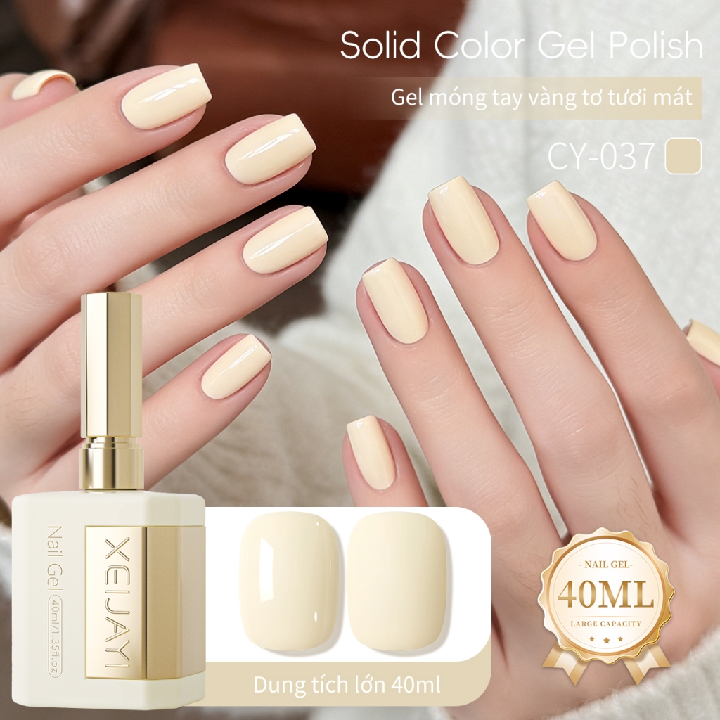 XEIJAYI 40ml - Sơn móng tay dạng gel màu vàng nhạt mới, bền màu và bóng, thích hợp cho việc tự làm nghệ thuật vẽ móng.