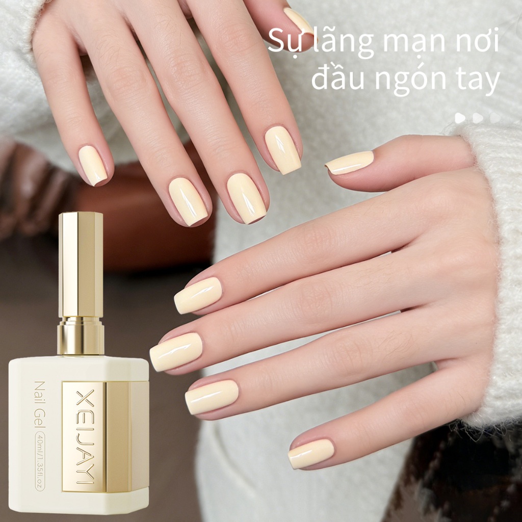 XEIJAYI 40ml - Sơn móng tay dạng gel màu vàng nhạt mới, bền màu và bóng, thích hợp cho việc tự làm nghệ thuật vẽ móng.