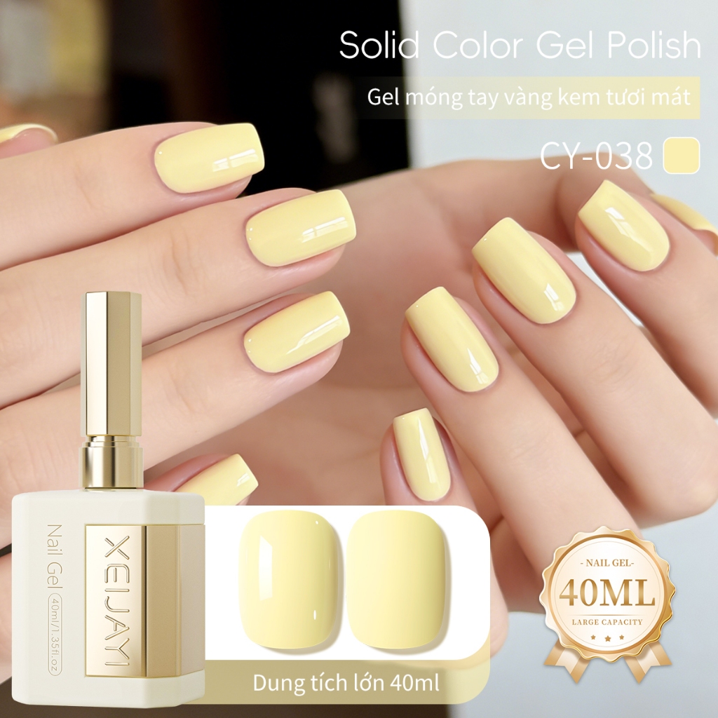 XEIJAYI 40ml - Sơn móng tay dạng gel màu vàng kem mới, bền màu và bóng, thích hợp cho việc tự làm nghệ thuật vẽ móng.