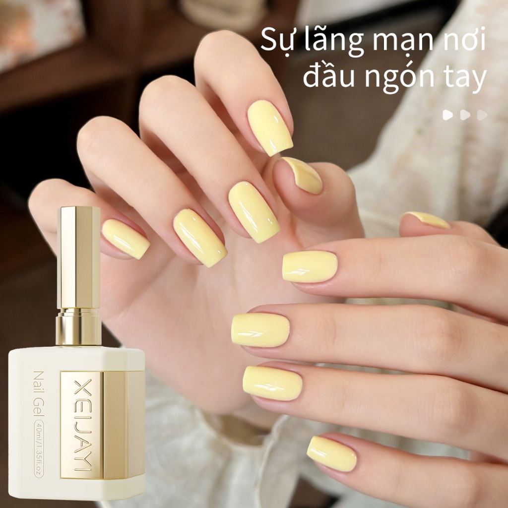 XEIJAYI 40ml - Sơn móng tay dạng gel màu vàng kem mới, bền màu và bóng, thích hợp cho việc tự làm nghệ thuật vẽ móng.