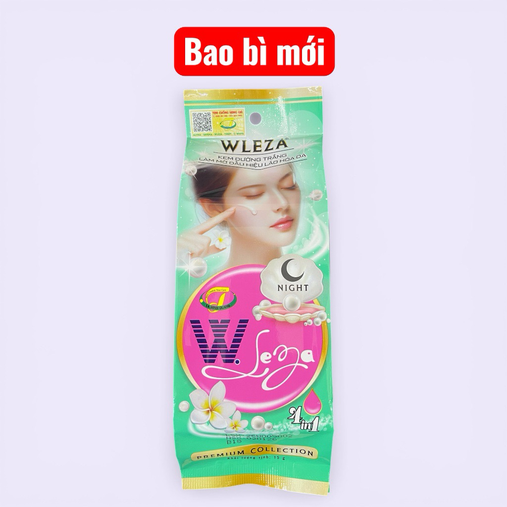 Kem dưỡng trắng da WLEZA Night (ban đêm) 4in1 – Bao bì mới – Dưỡng trắng, mờ thâm, chống lão hoá Chính Hãng 15gram