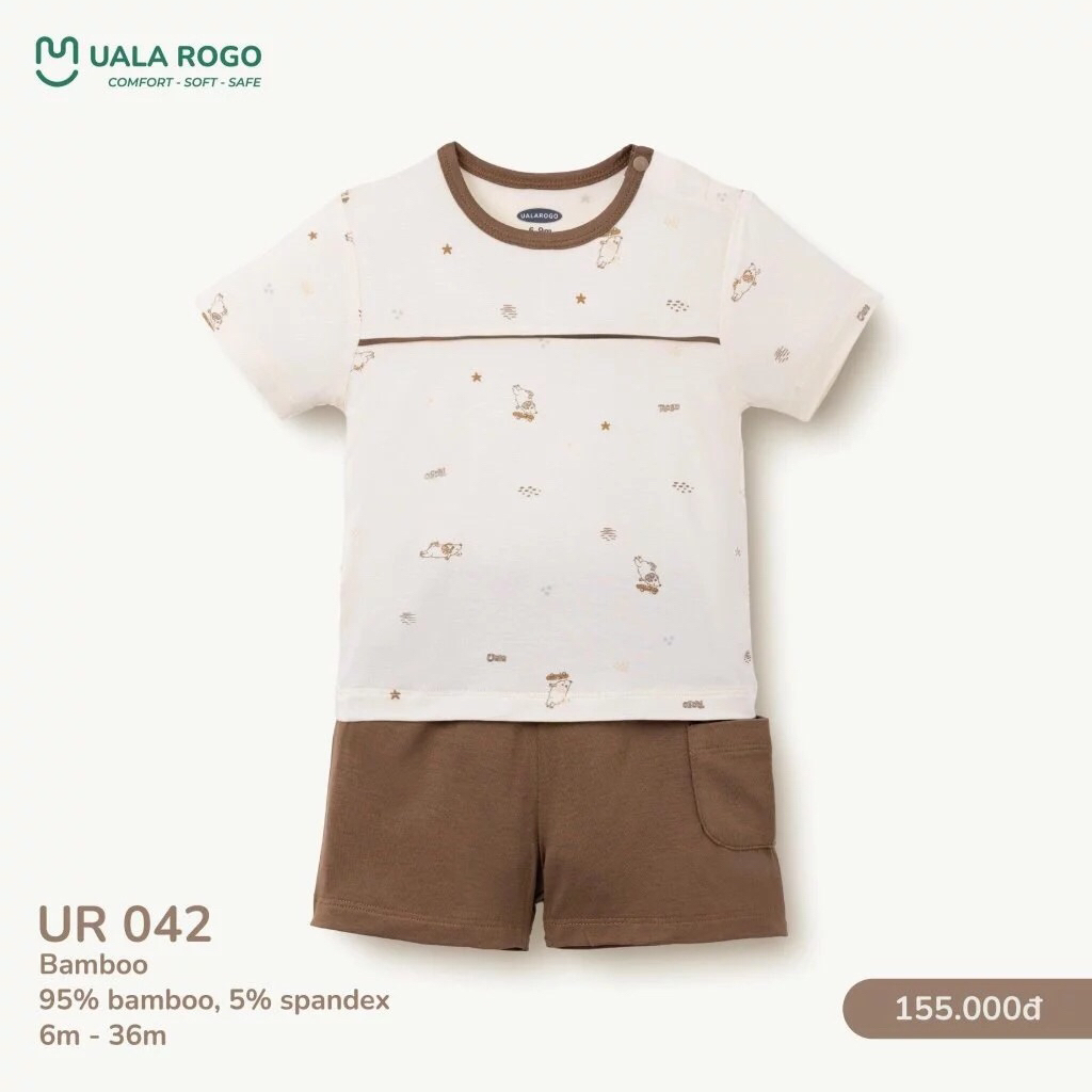Uala Rogo Bộ Quần Áo Cộc Tay Vải Bamboo, Vải Modal Cho Bé Trai