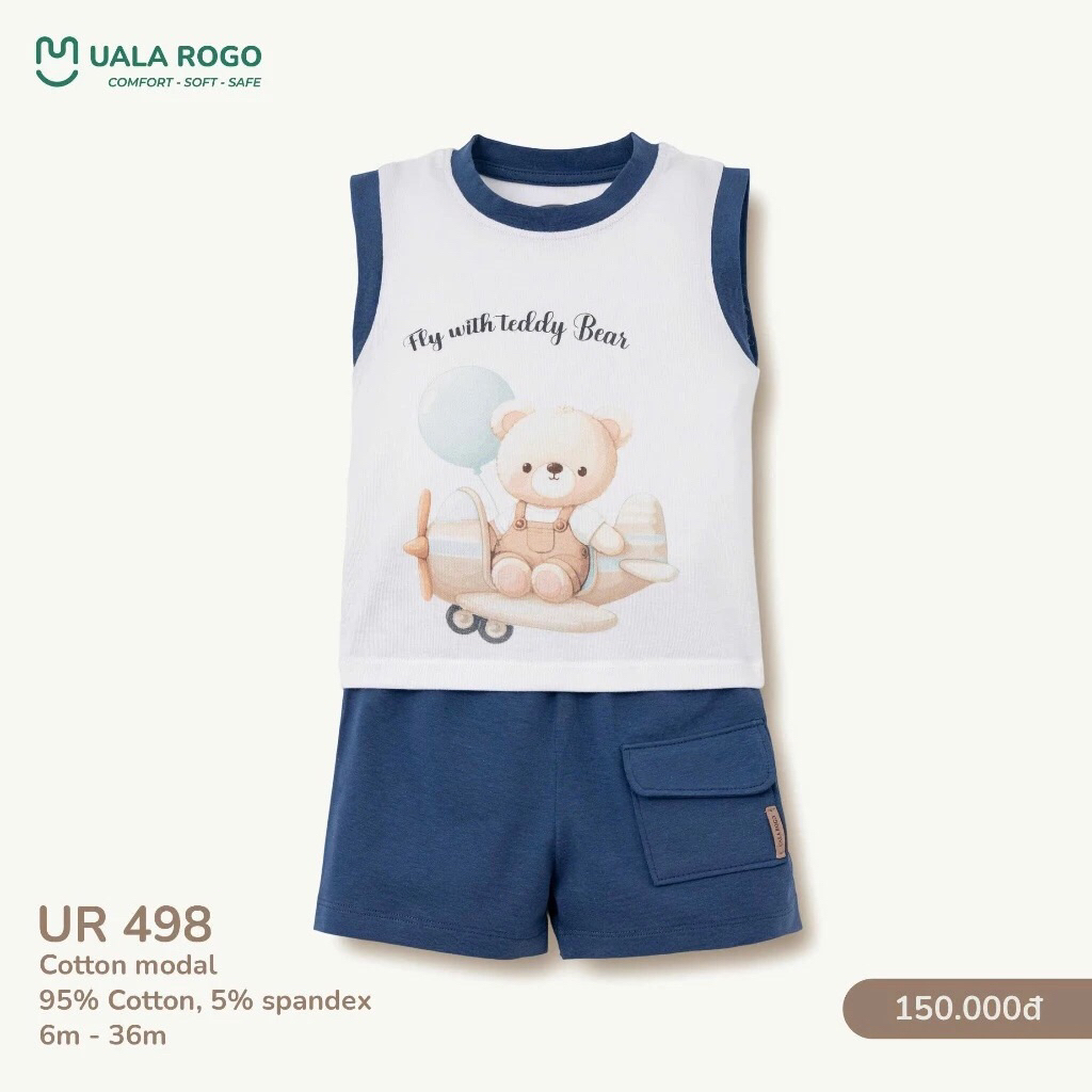 Uala Rogo Bộ Quần Áo Cộc Tay Vải Bamboo, Vải Modal Cho Bé Trai