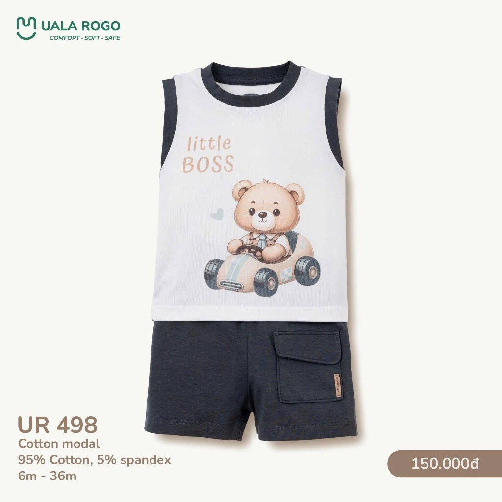 Uala Rogo Bộ Quần Áo Cộc Tay Vải Bamboo, Vải Modal Cho Bé Trai