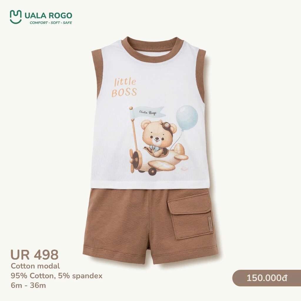 Uala Rogo Bộ Quần Áo Cộc Tay Vải Bamboo, Vải Modal Cho Bé Trai