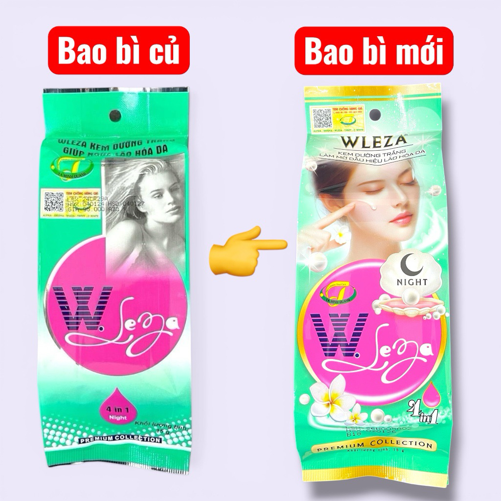 Kem dưỡng trắng da WLEZA Night (ban đêm) 4in1 – Bao bì mới – Dưỡng trắng, mờ thâm, chống lão hoá Chính Hãng 15gram