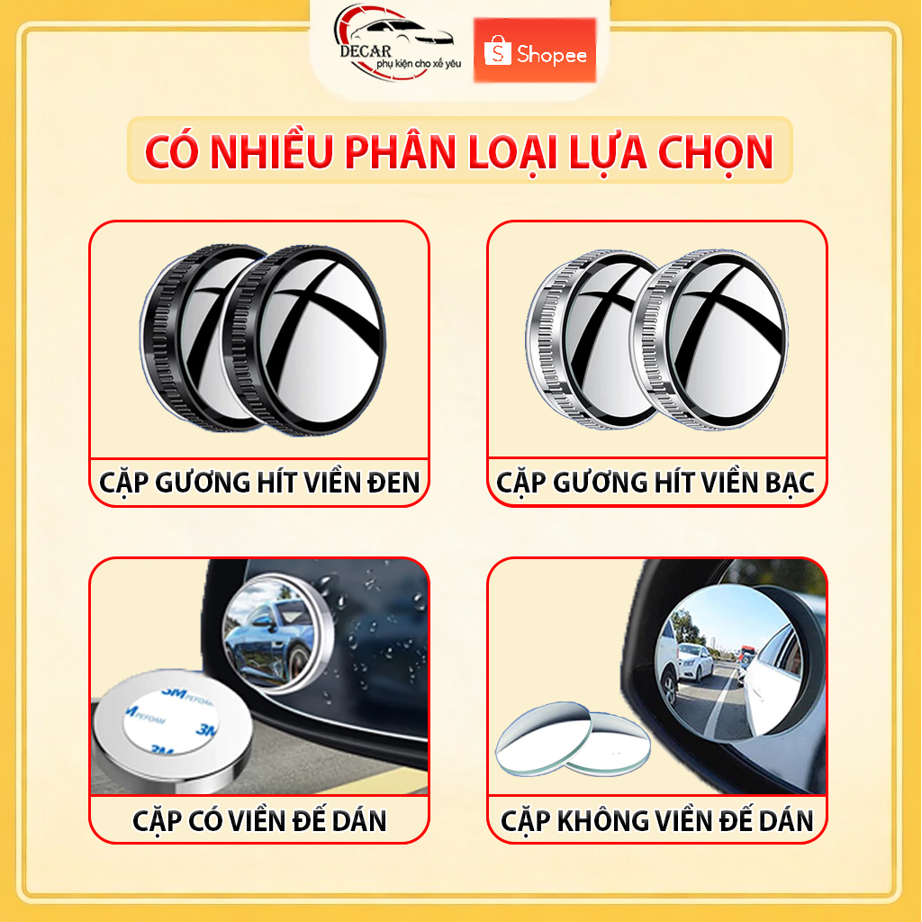 Bộ 2 gương cầu lồi ô tô 360 độ cao cấp, gương chiếu hậu , kính lồi gắn gương oto xóa điểm mù xe tải