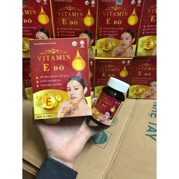 Hộp 30 Viên uống sáng da VITAMIN E đỏ Vitamin E500 Tinh dầu hoa anh thảo tinh dầu óc chó - Vitamin E 500 Giúp làm đẹp da