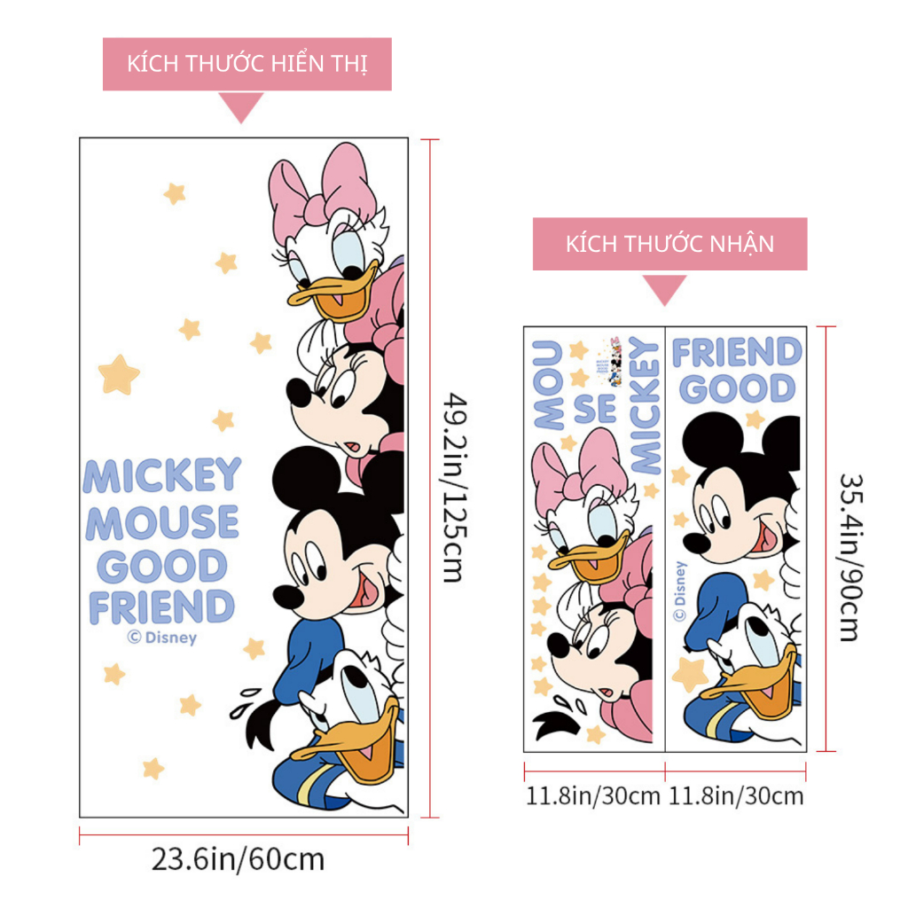 Decal Dán Tường Chuột Và Những Người Bạn Có Keo Sẵn 60x125cm – Trang Trí Cửa Phòng Ngủ Cho Bé