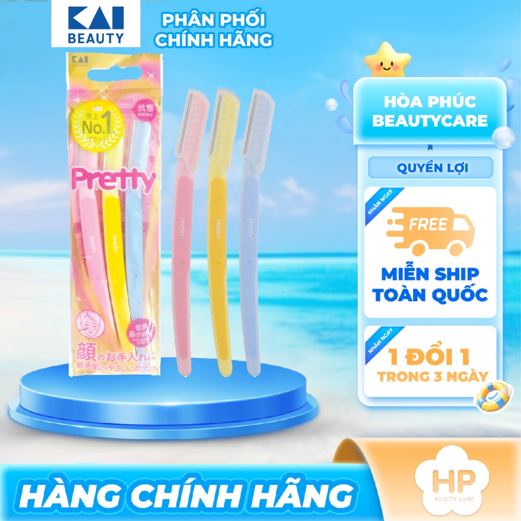 Dao Cạo Lông Mày Cán Dài Kai Pretty 01628-GA0053 Set 3 cây