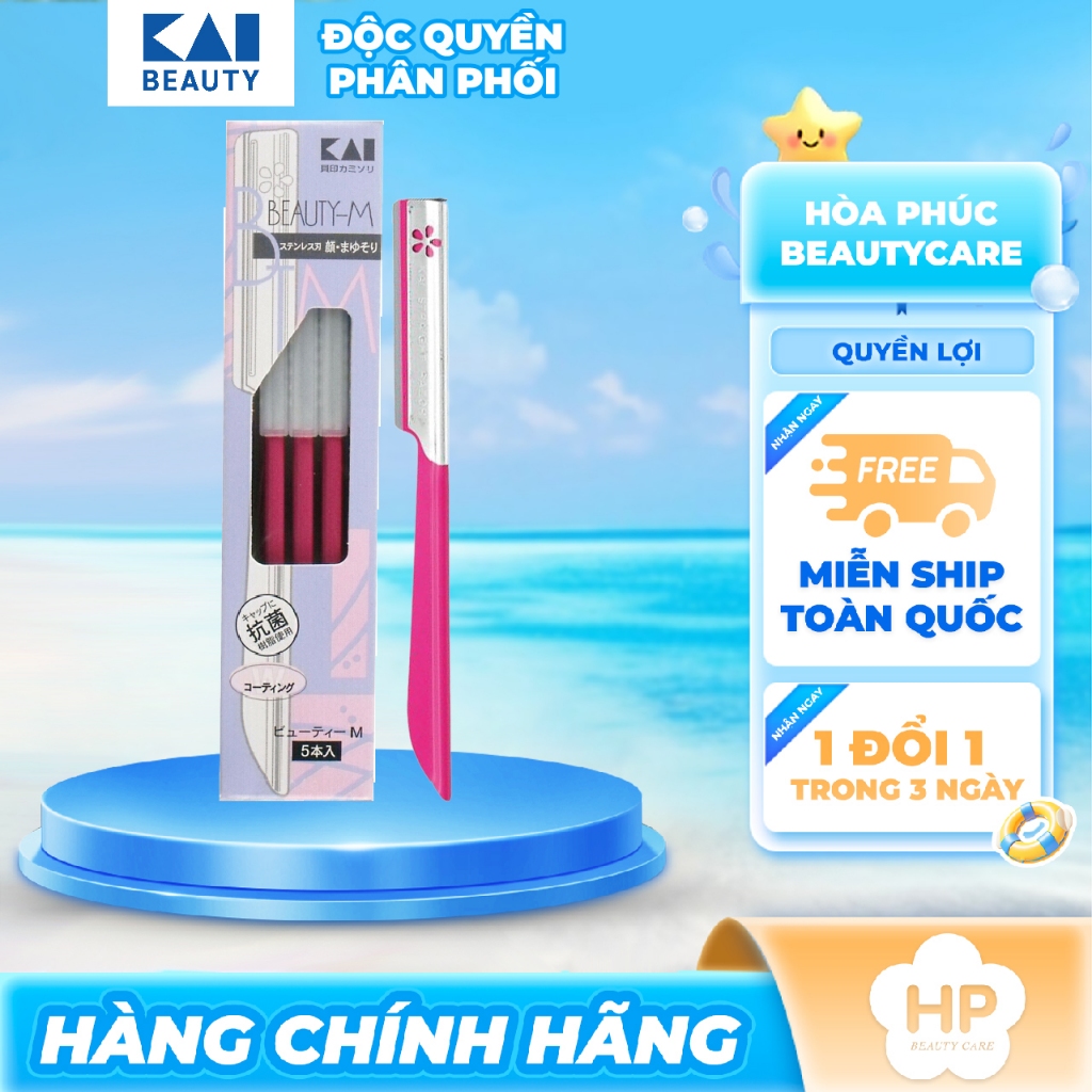 Dao Cạo Lông Mặt Thân Kim Loại Kai Beauty 07422 - M 742 (Màu Hồng Set 5 Cây)