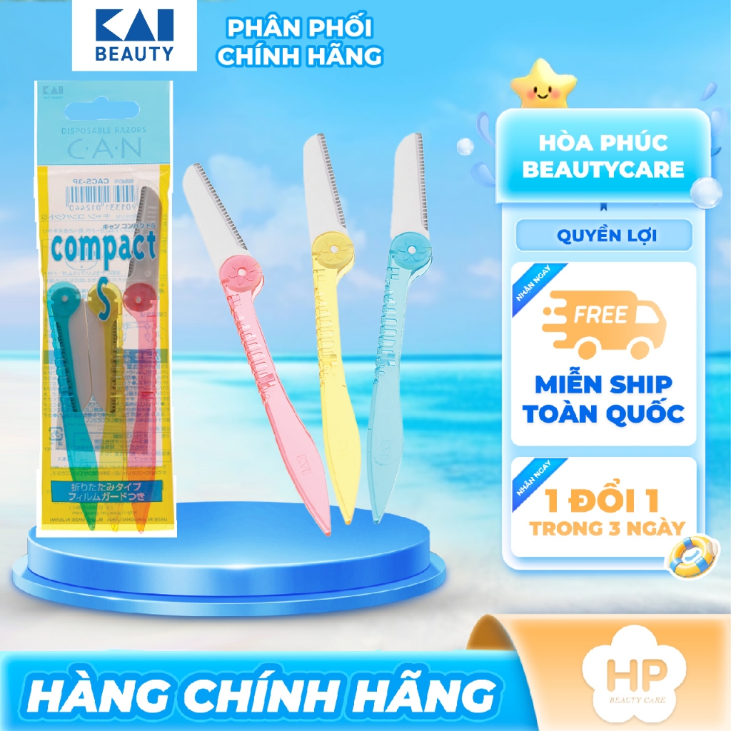 Dao Cạo Lông Mặt Lưỡi Đơn Kai Can EyeBrow 06685 Caml - 3P4 (Set 3 cây)