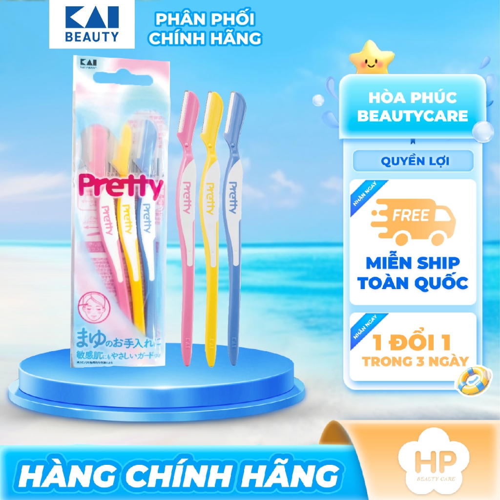 Dao Cạo Lông Mày Cán Dài Kai Pretty 12860 FRML-3PN (Set 3 Cây)
