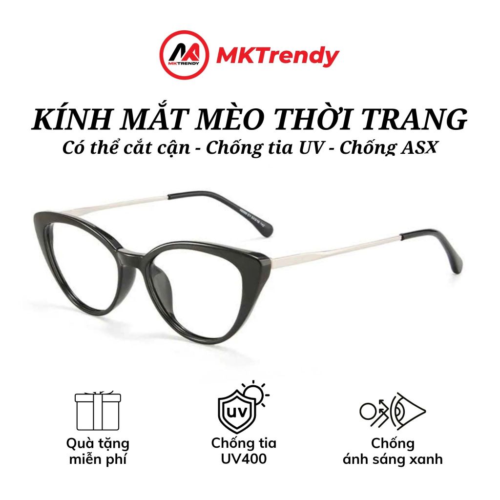 MKTRENDY Kính mắt mèo thời trang nữ gọng kim loại chống tia UV chống ánh sáng xanh phong cách K25