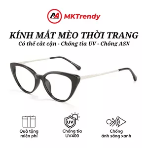 MKTRENDY Kính mắt mèo thời trang nữ gọng kim loại chống tia UV chống ánh sáng xanh phong cách K25