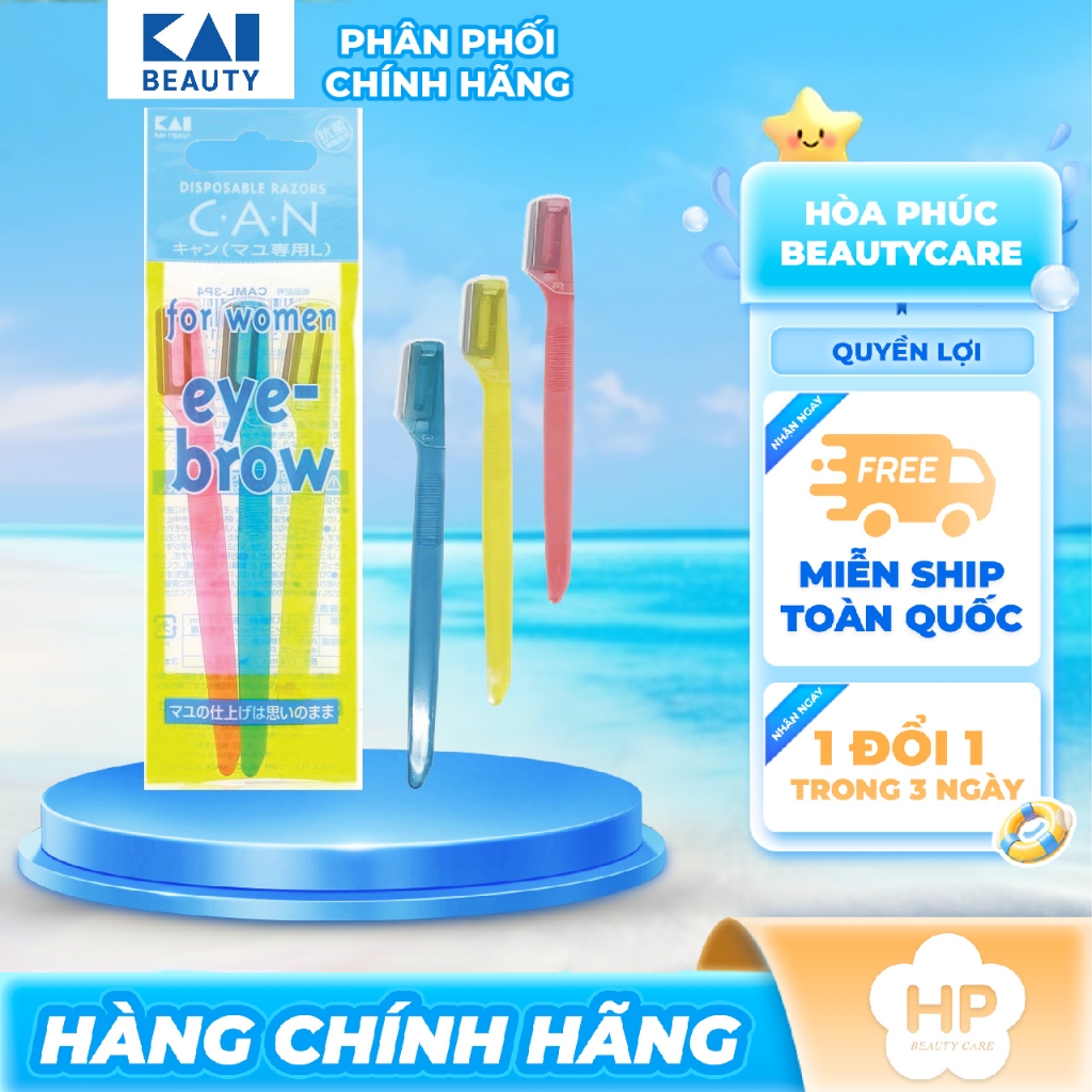 Dao Cạo Lông Mày Lưỡi Đơn Kai Razor EyeBrow 004183 CAML - 3P4 (Set 3 Cây)