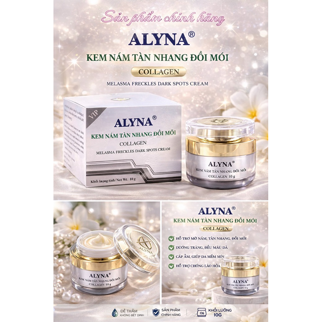 Kem nám ALYNA Collagen VIP – Mờ nám, tàn nhang, đồi mồi – Dưỡng trắng, chống lão hóa – Hũ 10g chính hãng