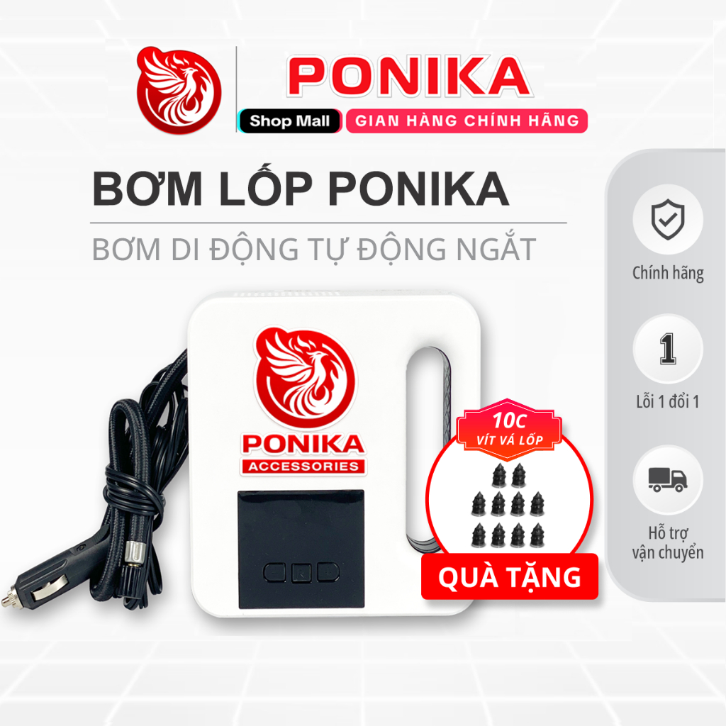 Bơm Lốp Xe Ô Tô PONIKA 12V-5A Cắm Tẩu , Phiên Bản 2026, Tự Ngắt Cao Cấp ...