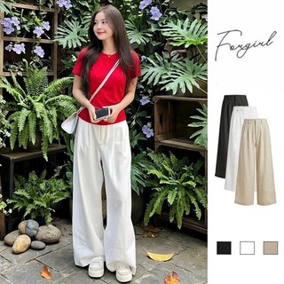 Quần dài thô ống rộng Forgirl quần dài suông nữ ống rộng cạp cao basic tôn dáng chất liệu kaki thô mềm T087