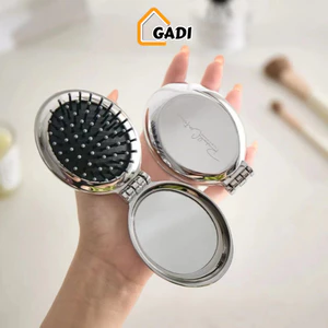 Gương Kèm Lược Gấp Gọn Bỏ Túi GADI, Lược Chải Tóc Đệm Khí Massage Chống Rối Tiện Lợi