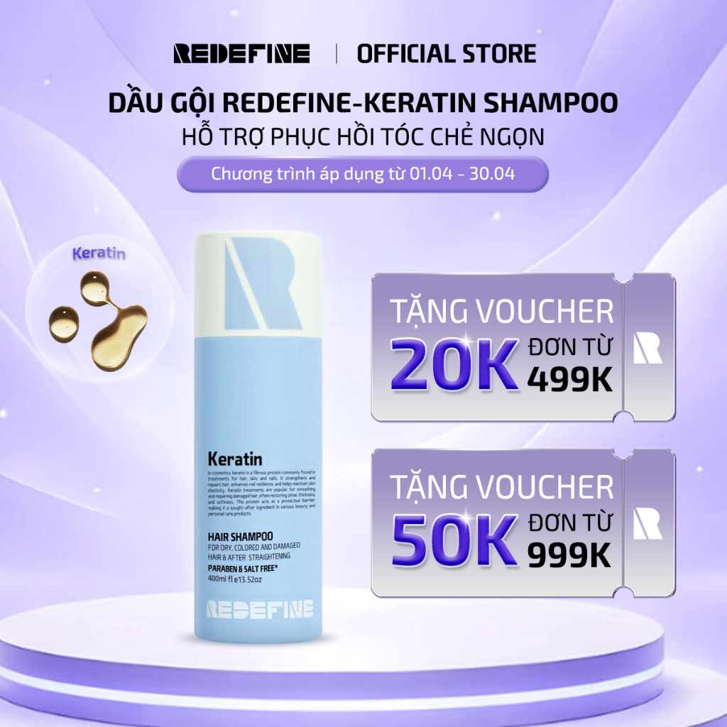 Dầu gội REDEFINE-Keratin Shampoo phục hồi tóc hư tổn - Dầu gội cho tóc nhuộm uốn, khô xơ (400ml)
