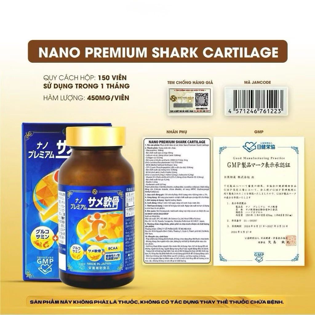 [Xương Khớp] Viên uống Sụn Vi Cá Mập Nano Premium Shark Cartilage Nhật Bản (Hộp 150 viên)- Hỗ trợ khớp