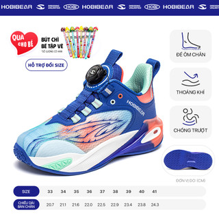 Giày bóng rổ trẻ em khóa xoay HOBIBEAR EK3027 Navy cổ lửng, đế EVA TPR siêu nhẹ chống trượt