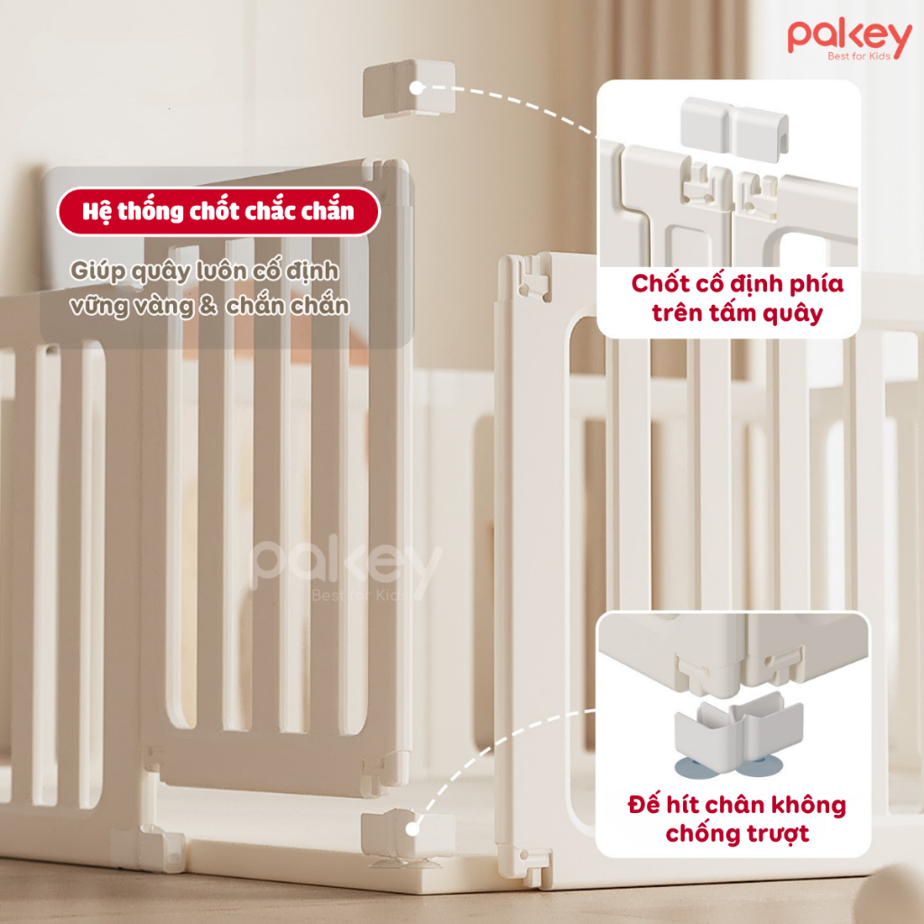 Quây Cũi Nhựa Baby Home Cao Cấp TẶNG BÓNG + THẢM 2 Mặt - Quây Nhựa Cho Bé PAKEY Có Thể Chuyển Đổi Thanh Kệ
