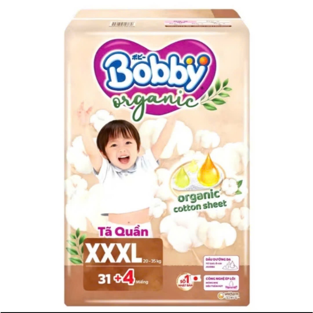 Tã quần cao cấp Bobby Organic chăm sóc dịu nhẹ từ thiên nhiên M72+8/L60+8/XL56+8/XXL54+6