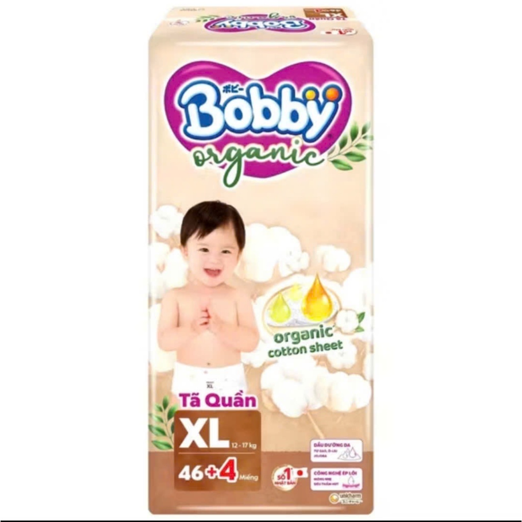 Tã quần cao cấp Bobby Organic chăm sóc dịu nhẹ từ thiên nhiên M72+8/L60+8/XL56+8/XXL54+6