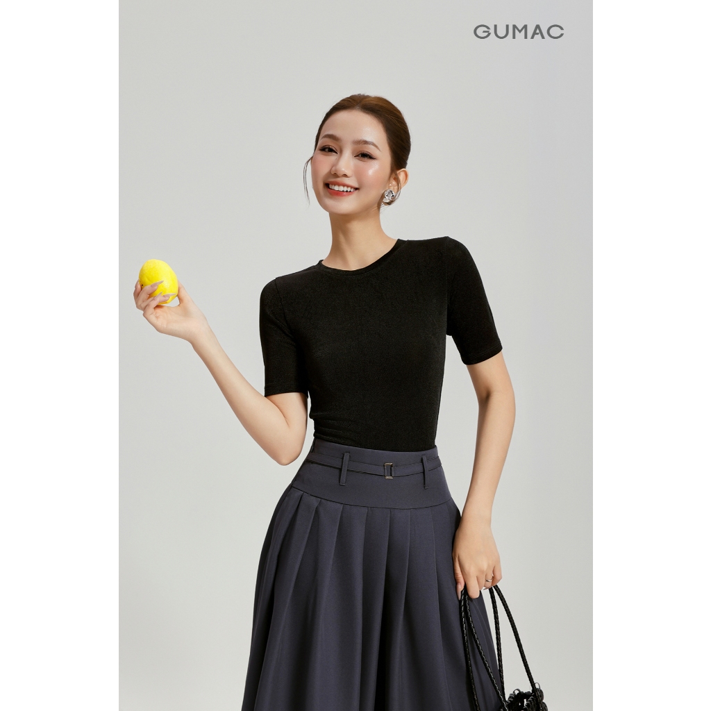 Áo Thun Nữ GUMAC Áo Kiểu Ôm Body Cổ Tròn Tay Lửng Vải Thun Ánh Nhũ Cao Cấp ATG04005