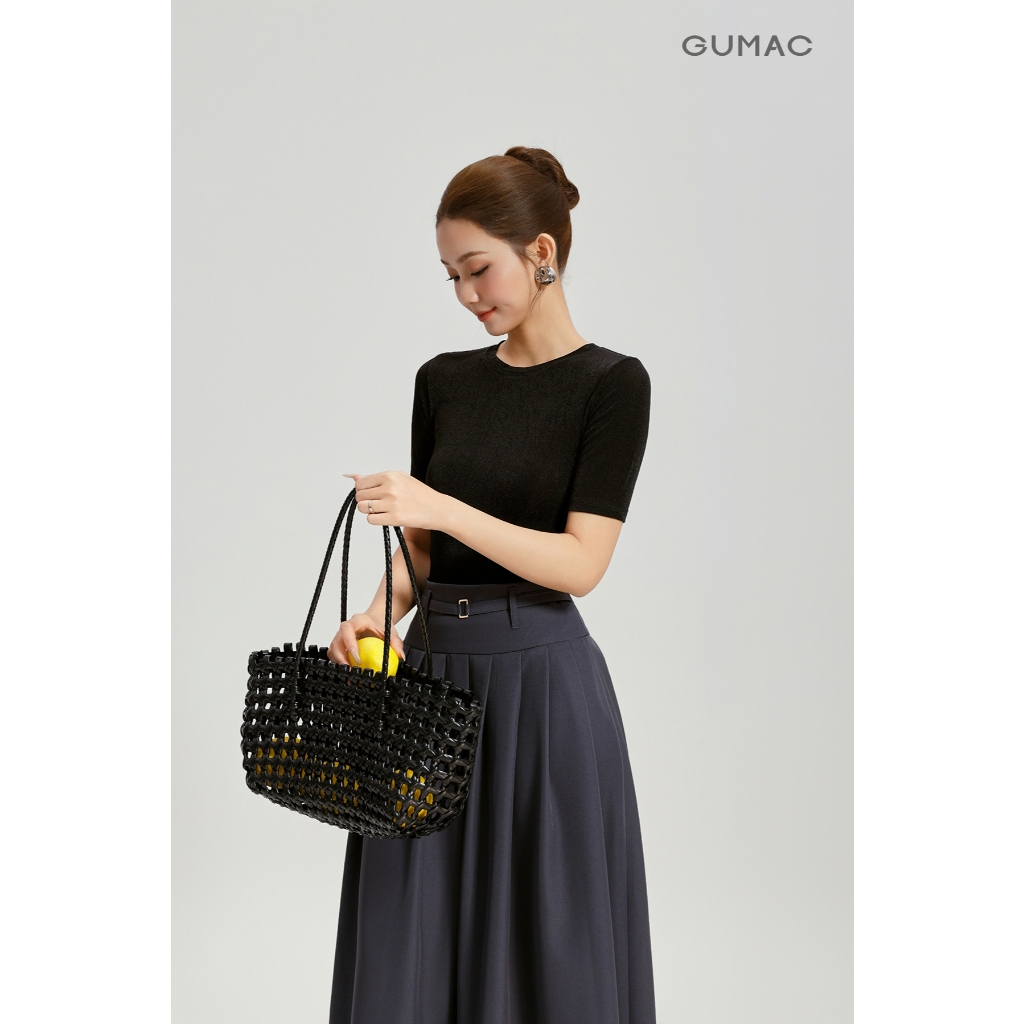 Áo Thun Nữ GUMAC Áo Kiểu Ôm Body Cổ Tròn Tay Lửng Vải Thun Ánh Nhũ Cao Cấp ATG04005