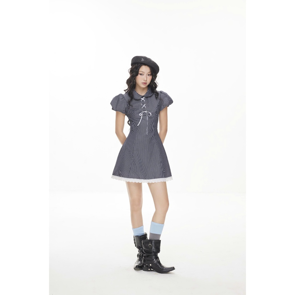 Đầm Nữ HYATOR DRESS Tay Phồng Cổ Lá Sen Thắt Ruy Băng Dễ Thương SECODEE