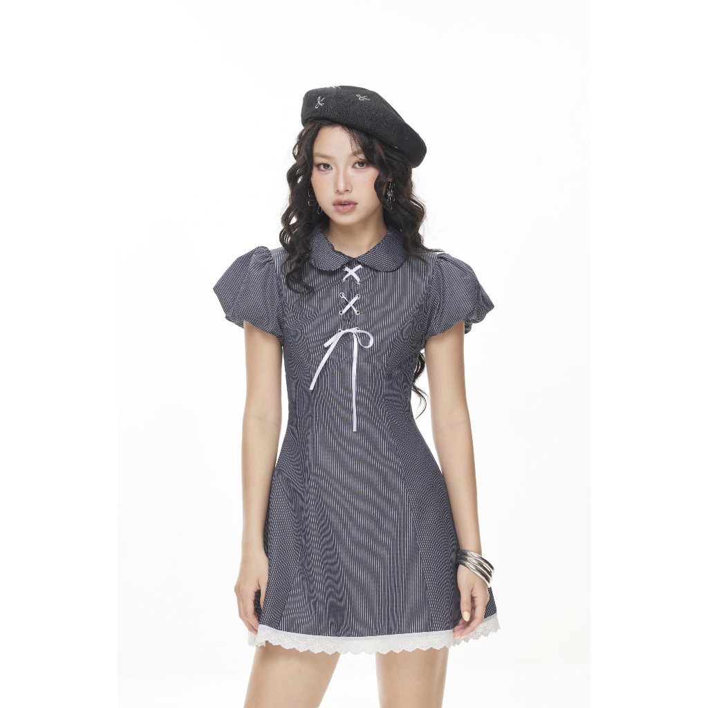 Đầm Nữ HYATOR DRESS Tay Phồng Cổ Lá Sen Thắt Ruy Băng Dễ Thương SECODEE