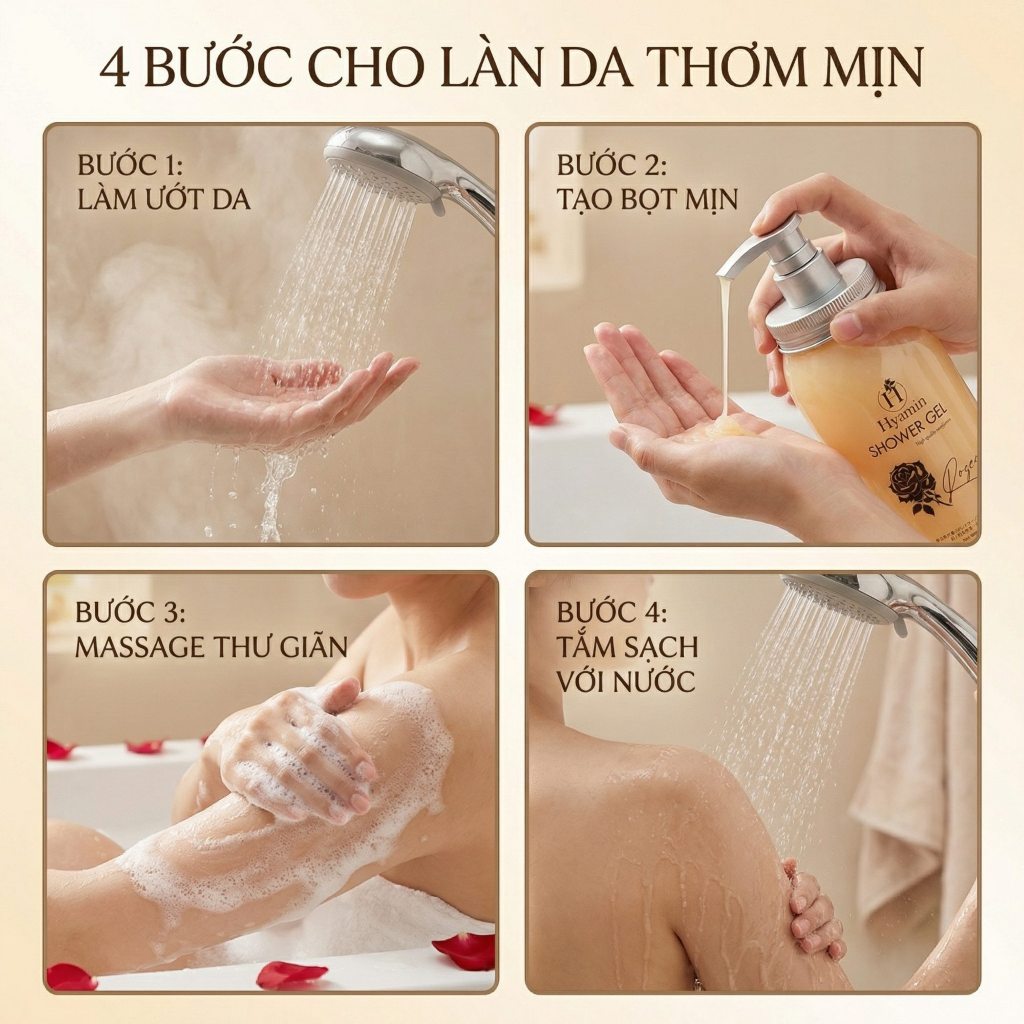 Sữa Tắm Trắng Da Hương Nước Hoa Hyamin 886ml – Collagen, Vitamin E & B5, Da Mềm Mịn, Quyến Rũ