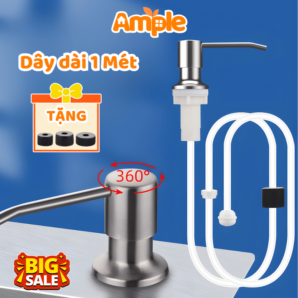 Vòi Bơm Dẫn Nước Rửa Chén, Xà Phòng AMPLE Chất Liệu Inox 304 Vòi Nhấn Xoay 360 Độ