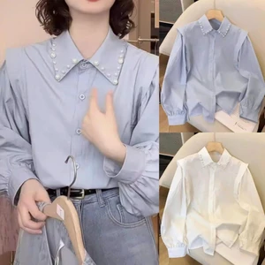 Áo sơ mi tay bồng cách điệu phối ngọc trai phong cách tiểu thư hàng QCCC XIMIMI SP384