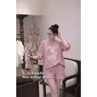 Set Bộ Đồ Nữ Thun Zip Mềm Mịn 3 Màu In Thỏ Mặc Váy Múa Viền Tay Bèo Mix Quần Sooc Đùi Bèo Gấu Ống Rộng